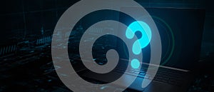 Blue digital question mark background technology help and support FAQ questions concept 3D rendering