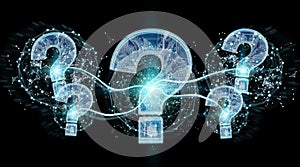 Blue digital question marks background 3D rendering