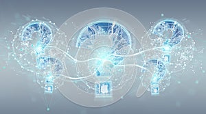 Blue digital question marks background 3D rendering