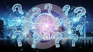 Blue digital question marks background 3D rendering