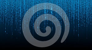 Blue digital rain of binary code on black background