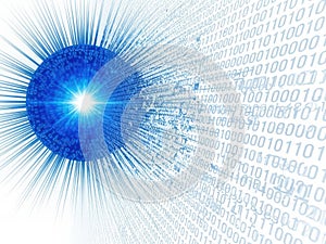 Blue digital sphere with binary code isolated on white background