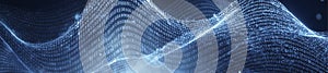 Blue Digital Wave Banner with Binary Code Matrix Design