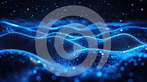 Blue digital wave transforming data particles on dark background
