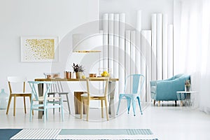 Blue dining room interior