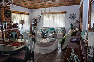 Blue dinning room and living room