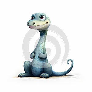 Blue Dinosaur Character Sitting Down On White Background