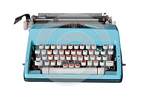 Blue dirty Retro typewriter with clipping path