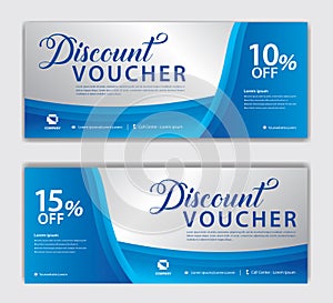 Blue Discount voucher vector, Gift Voucher template, Coupon, discount card, Sale banner