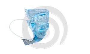 Blue disposable breath mask in profile on a white background. Protection from virus, bacteria, coronavirus 2019
