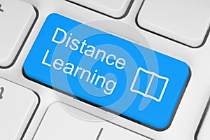 Blue distance learning button photo