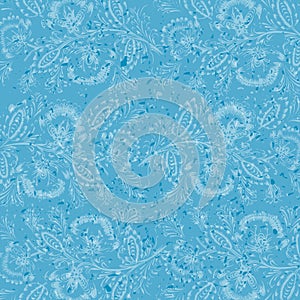 Blue distressed background decorated with floral frosty ornament composition