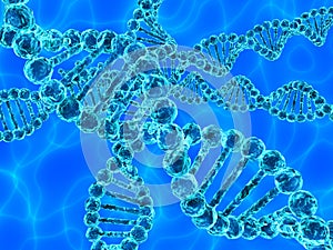 Blue DNA (deoxyribonucleic acid) with waves on background