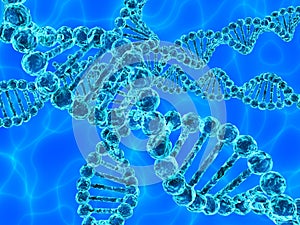 Blue DNA (deoxyribonucleic acid) with waves on background photo