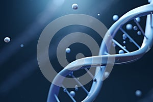 Blue DNA double helix with bubble on dark blue background