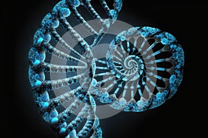 Blue DNA helices under a microscope, DNA research in the future, Generative AI photo