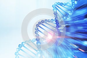 Blue dna helix over white blue, science concept photo