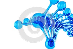 Blue DNA molecule concept isolated on white background. Atom 3D rendered. Abstract blue molecules design. Science or