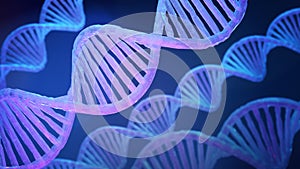 Blue DNA structure of blue light on dark background 3D illustration