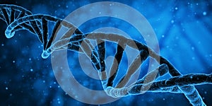 Blue DNA structure science research biology and medical concept. 3d Render illustration