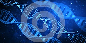 Blue DNA structure science research biology and medical concept. 3d Render illustration