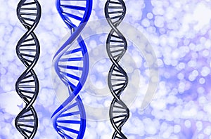 Blue DNA with unique one on Bokeh background, isolated on white background