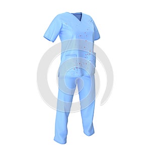 Blue doctor uniform blood-stained isolated on white. 3D illustration