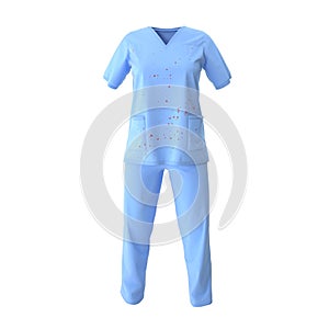 Blue doctor uniform blood-stained isolated on white. 3D illustration
