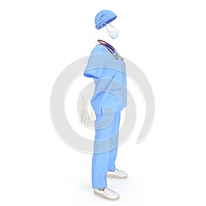 Blue doctor uniform isolated on white. 3D illustration