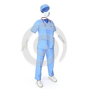 Blue doctor uniform isolated on white. 3D illustration