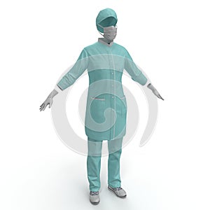 Blue doctor uniform isolated on white. Front view. 3D illustration