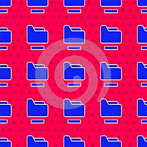 Blue Document folder icon isolated seamless pattern on red background. Accounting binder symbol. Bookkeeping management