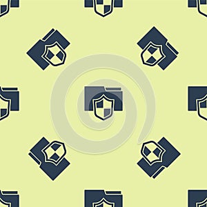 Blue Document folder protection concept icon isolated seamless pattern on yellow background. Confidential information