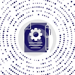 Blue Document settings with gears icon isolated on white background. Software update, transfer protocol, teamwork tool