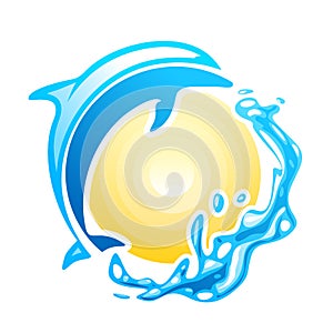 Blue dolphin swinmming in the sea waves
