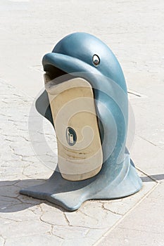 Blue dolphin trash can