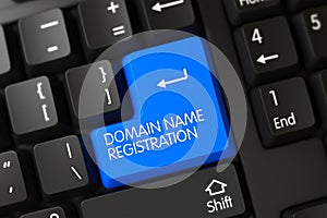 Blue Domain Name Registration Button on Keyboard. 3D.