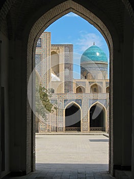 Blue dome through arch.