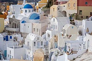 Blue dome church in Oia village, Santorini island, Greece