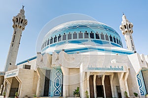 Blue dome of King Abdullah I Mosque in Amman, Jordan, built in 1989 by late King Hussein in honor of his father