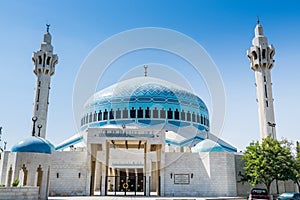 Blue dome of King Abdullah I Mosque in Amman, Jordan, built in 1989 by late King Hussein in honor of his father