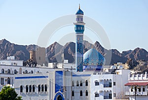 Blue Dome and Minaret of Mutrah Mosque - Muscat, Oman photo