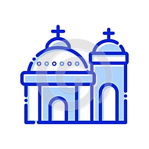 Blue Domed, Church, Santorini, Greece fully editable vector icons