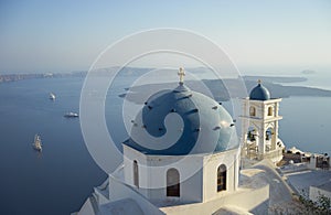 Blue domed church in Santorini