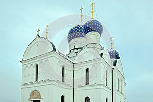 Blue domes of the Epiphany Cathedral in Uglich, Russia