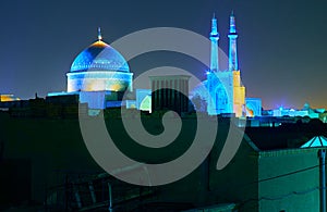 Blue domes in evening Yazd, Iran