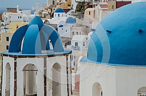 Blue domes of Greek Orthodox Churches on Santorini