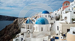 Blue domes of Greek Orthodox churches on Santorini