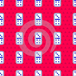 Blue Domino icon isolated seamless pattern on red background. Vector