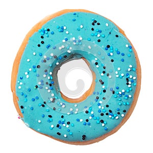 Blue donut with sprinkles isolated on white background